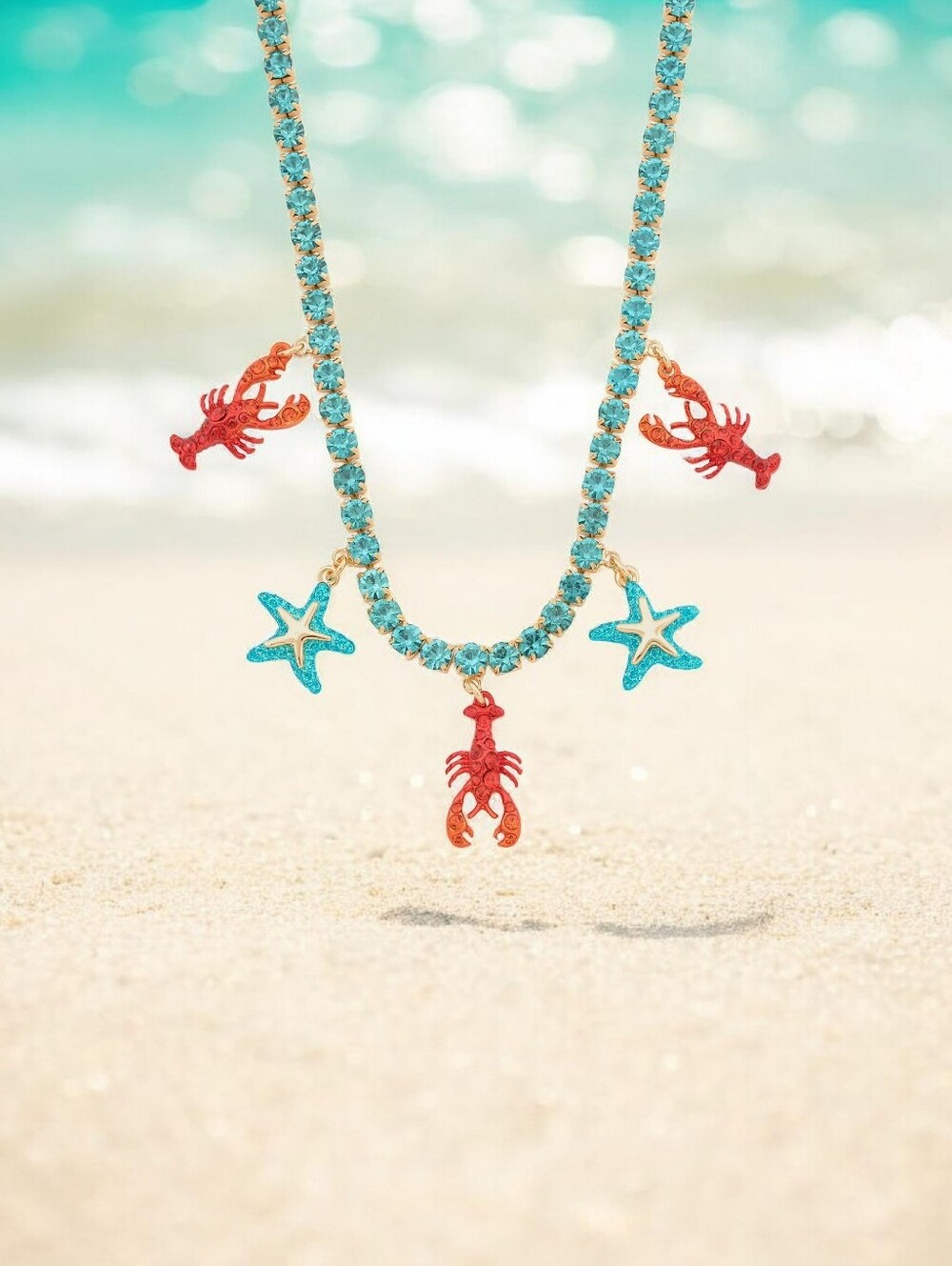 NEW Betsey Johnson Mermaid Jewels Lobster Starfish Charm Tennis Necklace